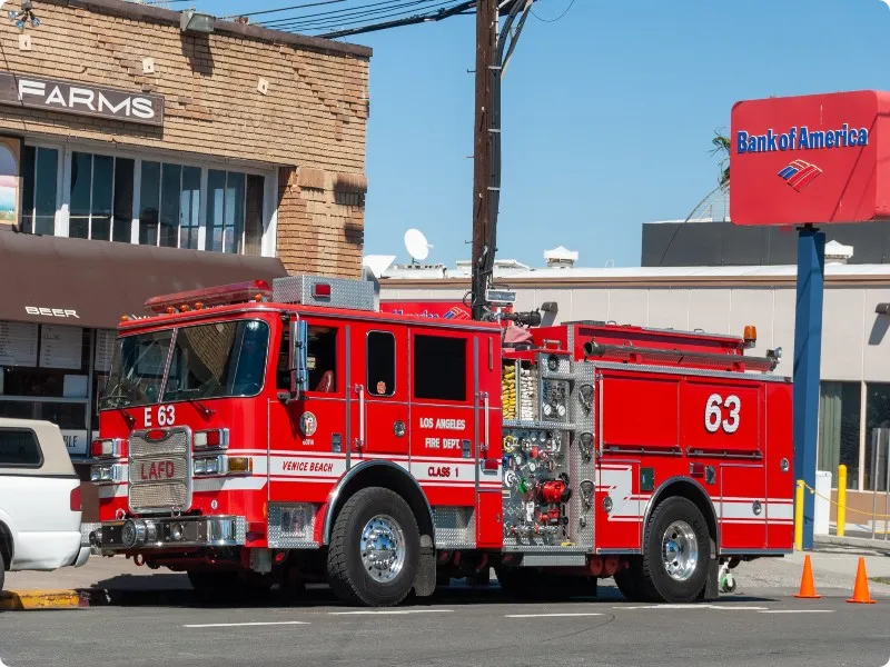 Red firetruck on the road